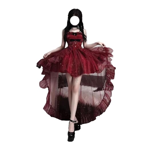 [ボズとガルヤ] キャミソールワンピース ロリータ風 長い裾 花嫁 ウエディングドレス 華ロリ ネックレス 森ガール 姫 お嬢様 コスプレ 透け感 チュール cosplay 茶話会 パーティー