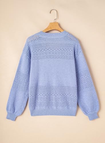 Image of SHEWIN Women's Sweaters Casual Long Sleeve V Neck Crewneck Lightweight Crochet Pullover Sweater Tops