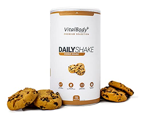 VitalBodyPLUS DailyShake, Cookie Dough, 450 g, Mahlzeitenersatz-Shake zum Abnehmen, 15 Mahlzeiten, nur 250 kcal pro Shake, vollwertig & kalorienarm ersetzen