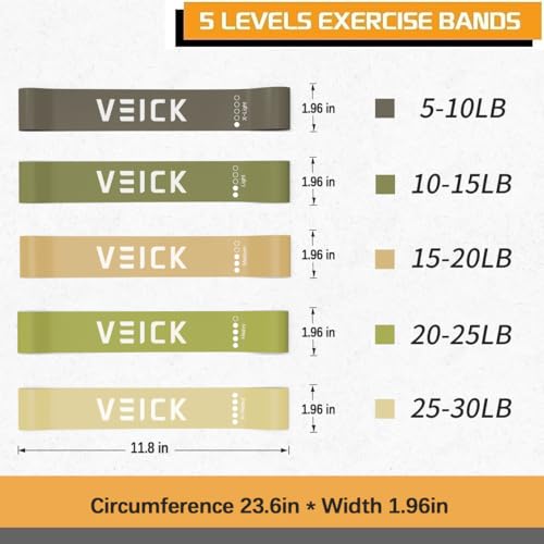 Image of VEICK Resistance Loop Bands Set of 5, Exercise Bands with 5 Resistance Levels, Stackable Workout Bands for Strength Training, Pilates, Fitness Gear for Men Women Home Gym Office Travel