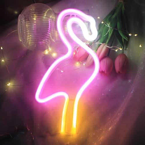 Image of Flamingo Neon Sign for Wall Decor Flamingo Lamp Wall Decor Led Light Birthday Party Decorations for Home Patio Bars Restaurants Stores Clubs Friends Family and Kids