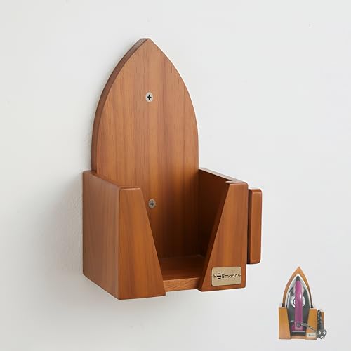 Image of Bmado Multi-Purpose Wooden Iron Press Holder | Safe Shock-Free Design | No Electricity Needed | Holds Iron & Organises Power Cable | Wall-Mounted Holder | Maximum Iron Box Width 5 Inches (12.7 cm)