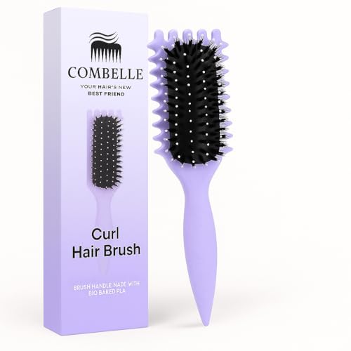 Image of Combelle 5-in-1 Curl Hair Brush | Vegan Boar Bristles | Bio-Based PLA Handle | Detangling, Defining & Frizz Control for Curly & Wavy Hair | For Men & Women - Purple