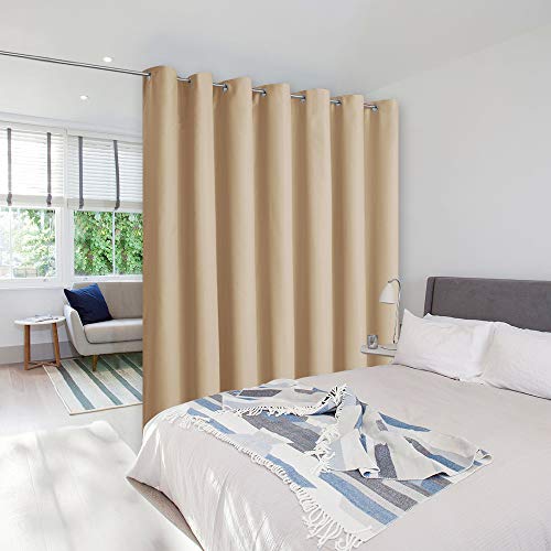 NICETOWN Wall to Wall Room Dividers Curtain for Patio Sliding Door, Insulated Blackout Blind, Extra Wide Curtain for Studio/Villa/Hall/Parlor (Biscott