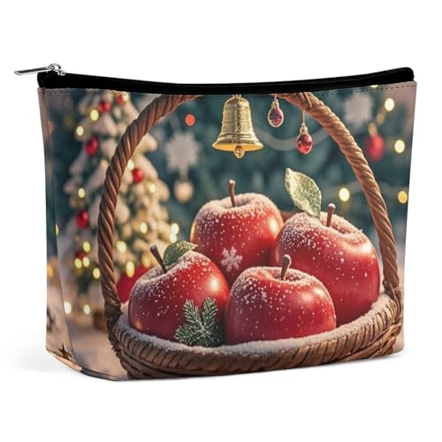PNOMEDPKJ Women Cosmetic Bags Leather Makeup Bag A Basket of Red Apples Toiletry Bag...
