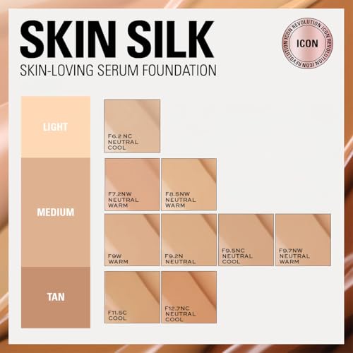 Image of Revolution Beauty, Skin Silk Serum Foundation, Light to Medium Coverage, Lightweight & Radiant Finish, Contains Hyaluronic Acid, (F6.2 NC, 23ml)