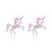 Premium 9MM Pink Enamel Crystal Unicorn Screwback Kids Baby Girl Teen Earrings With Swarovski Elements By Chanteur – 925 Sterling, White Gold Tone – Perfect Gift For Children