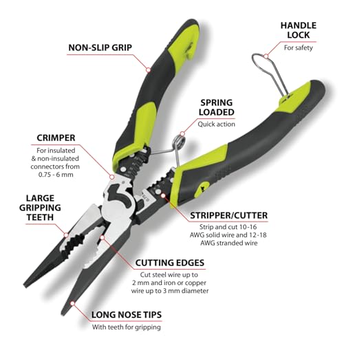 Image of Performance Tool 8-1 /2 inch Multifunction Long Nose Pliers - W86507