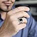 Men's Stainless Steel Ring with Black Agate Stone, Rectangular Shape, Striped Pattern Design (09)