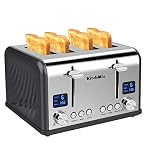 Toaster 4 Slice, Bagel Stainless Toaster with LCD Timer, Extra Wide Slots, Dual Screen, Removal Crumb Tray (Gray)