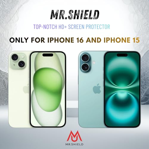 Image of Mr.Shield Screen Protector Tempered Glass for iPhone 16 and iPhone 15 - 9H Hardness Screen Guard, HD Clear [1 Pack]