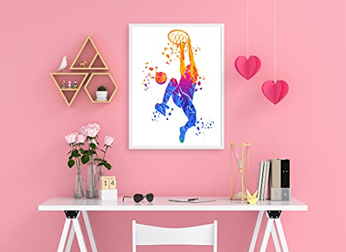 Loveshineflair Basketball Watercolor Print Jumpman Basketball Sport Wall Art Nba Poster Giclee Wall Decor Art Geek Nerd Sports Basketball Wall Hanging thumb #6