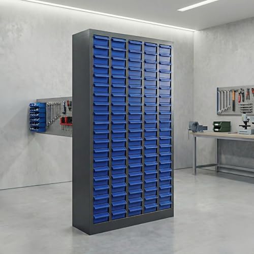 Image of 100 Drawers Stainless Steel Nut and Bolt Organizer, Parts Cabinet with Adjustable Shelves and Label Stickers, Bolt Organizer for Nuts Bolts Parts Screws Small Items (100 Drawers)
