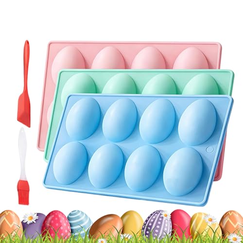 Molde de silicona en forma de huevo, 8 accesorios de horneado de grado alimenticio, moldes de silicona para huevos, para chocolate, caramelos, galletas, postres, decoración