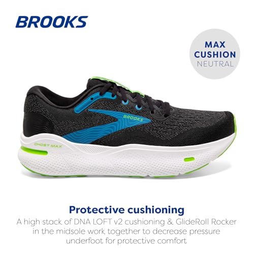 Brooks Men’s Ghost Max Cushion Neutral Running & Walking Shoe - Black/Atomic Blue/Jasmine - 15 Medium