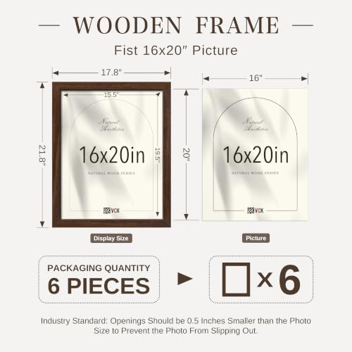 Image of VCK 16x20 Picture Frames Brown - Wide Border Wood Poster Frame, Multi-Directional Display Family Photos, Office Prints, Studio /Gallery Artwork, Woodgrain Series, Wall Hanging, Set of 6