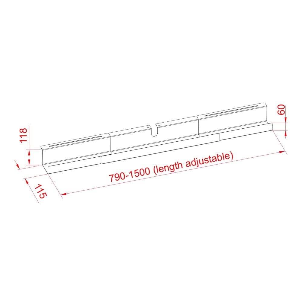 Verstellbare Kabelkanal für Schreibtische und Tische - Grau - 79 - 150 cm