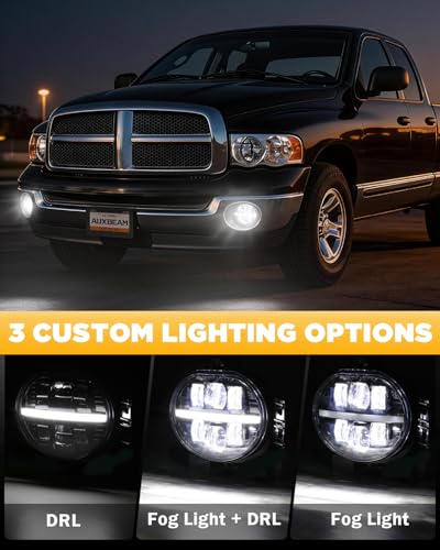 Image of Auxbeam 2026 4500LM LED Fog Lights with White DRL for Dodge Ram 1500 2002-2008 Ram 2500 /3500 2003-2009 Durango Truck 2004-2006, 72W Fog Lamps Dot Approved, IP67 Waterproof, Pair, Black