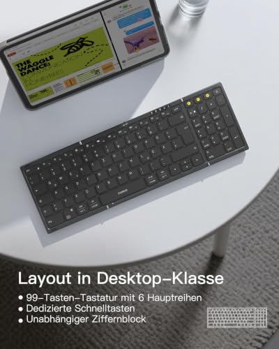 Inateck tragbare Falttastatur, 3 Bluetooth Kanäle, mit Ziffernblock – Ansicht 5