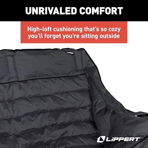 Image of Lippert Big Bear Dark Grey Folding Camping Loveseat with 500-lb. Weight Capacity, Durable Mesh Fabrics, High-Loft Cushioning, Dual Cupholders, Storage Pocket, Zippered Carrying Bag - 2023053717