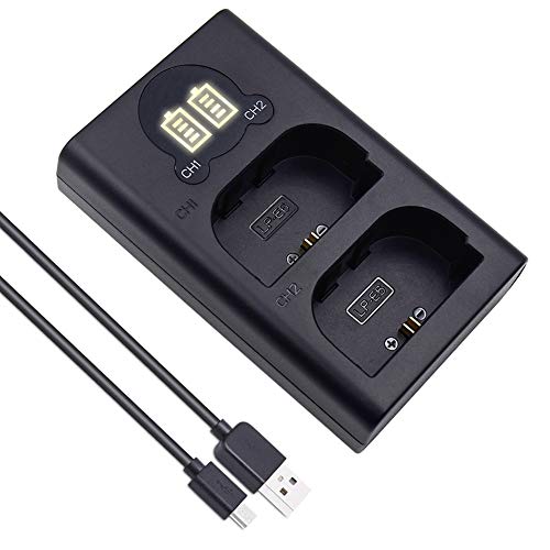 TKDY LP-E6 LP-E6N Battery Charger Upgraded, LCD Display Dual USB Charging for Canon