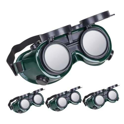 Uonlytech Welding Goggles Safety Glasses Eye Protection – 4pcs Dark Green Flip-up Welding Sunglasses Double-layer Plastic for Welder Grinding Cutting Industrial Use