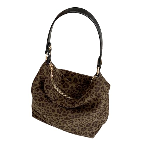 Image of Women's Faux Suede Lightweight Top Handle Crossbody Bag Leopard Print Purse Animal Small Handbag