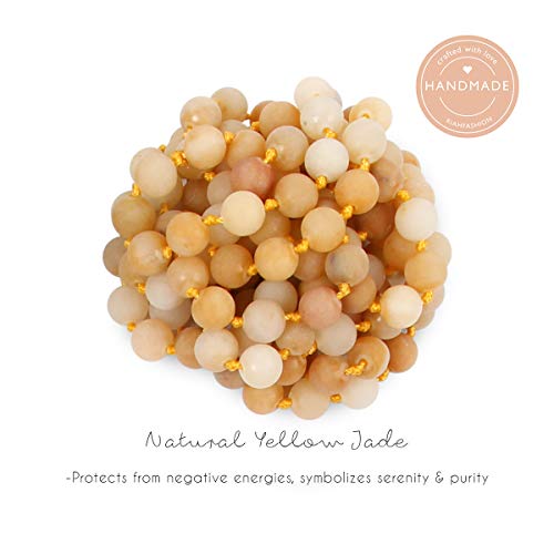 Mys Collection Bead Strand Versatile 60" Long Wrap Statement Necklace - Handmade Knotted Endless Multi Layer Infinity Sparkly Crystal, Semi Precious Natural Stone (Natural Stone Bead - Yellow Jade) #TOP1