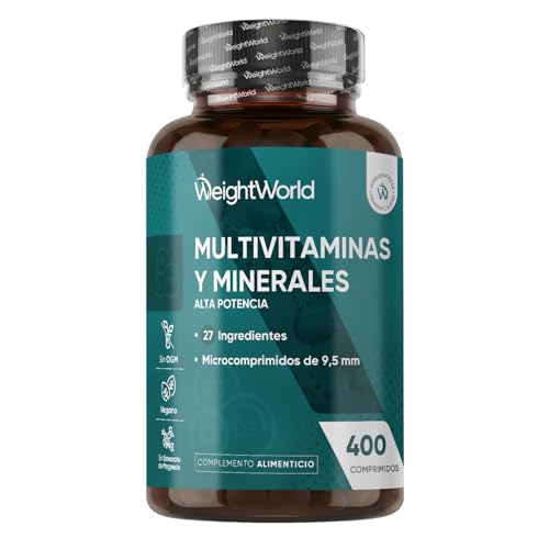 Multivitaminas y Minerales, 400 Comprimidos Veganos, 27 Vitaminas y Minerales - Vitamina C, Vitamina B, D, E, Magnesio, Zinc, Calcio, Hierro y Más, Para +1 de Año, Sabor Menta
