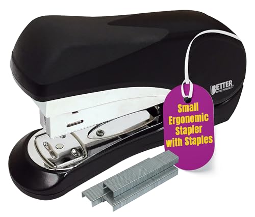 Image of Better Office Products Heavy Duty Easy Grip Stapler, Effortless, with 1,000 Regular 1 /4 inch Staples, High Capacity Compact Palm of Your Hand Size, Ergonomic Soft Grip