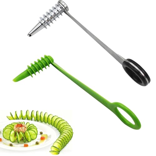 2 Stück Spiralschneider Gemüse, Spiralschneider Edelstahl, Spiral Cutter, Tragbarer Spiral-Gemüseschneider, Pragmatischer Schneider für Kartoffeln Gemüse Gurken Karotten Obst， Kunststoff und...