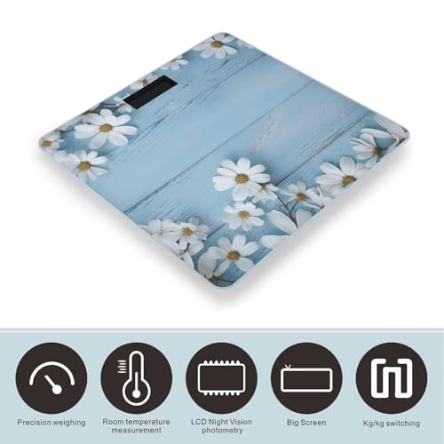 Báscula digital de baño con pantalla LED clara y plataforma azul miniatura 3