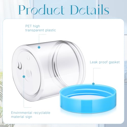 Image of Patelai 4 Pieces Round Wide-mouth Leak Proof Plastic Container Jars with Lids for Travel Storage Makeup Beauty Products Face Creams Oils Salves Ointments DIY Making(8 Ounce,Blue)