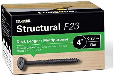 Starborn Structural XF23CT400 F23 Deck Ledger/Multipurpose Flat Head Wood Screw - Black - 50 Count - 0.23" x 4"