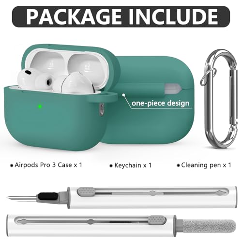 Image of Ljusmicker for AirPods Pro 3 Case 2025 with Cleaner Kit,Soft Silicone Protective Cover for Apple AirPods Pro 3rd Generation Cases for Women Men,for AirPod Pro 3 Cover with Keychain-Pine Green