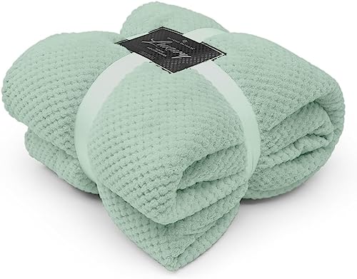 FAIRWAYUK Waffle Honeycomb Throw Fleece Blankets, 100% Polyester Warm Faux Fur Throws Over Sofa Bed Settee Soft Blanket, Extra Large (Duck Egg, Single Size 130x150cm)