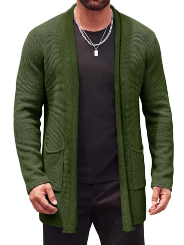 Runcati Mens Cardigan Sweater Shawl Collar Casual Knit Open Front Sweaters