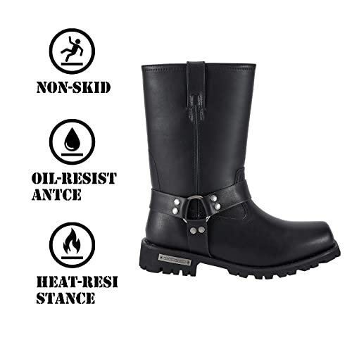 GARGOYLE BELLS Mens Harness Straps Motorcycle Leather Boots Black Waterproof Biker Boots For Men- Low Heel Riding Boots2