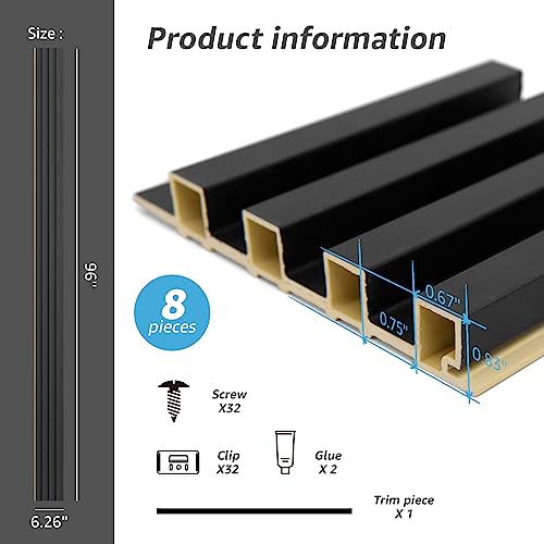 Art3d 8-Pack 96 x 6in. WPC Acoustic Slat Wall Panel for Modern Interior Decor, TV Background, Living Room, Matte Black - Image 5