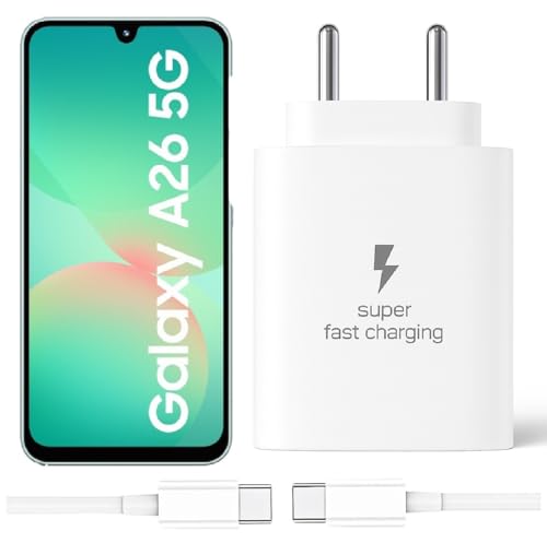 Image of 25W Type-C Charger with Cable Compatible with Samsung-Galaxy A26 5g | Super Fast Charger Adapter for S23 /S24 /S25 /S21Fe /A14 /M17 /M06 /M07 /M05 /F05 /F15 /F06 /M36 /A55 / F17 /A16 /M16 /A56 /A36 /A35 /A34 /A26, White