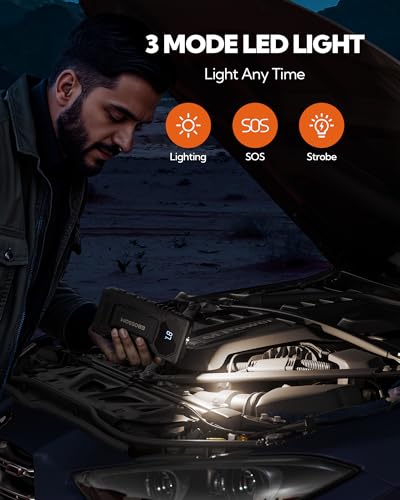 2026 New Portable Car Battery Jump Starter,12000mAh Battery Jump Box,44.4Wh Vehicle Jump Booster with Smart Jumper Cables,LED Light Emergency Car Kits for Vehicles,Arrancador Ae Batería — view 5