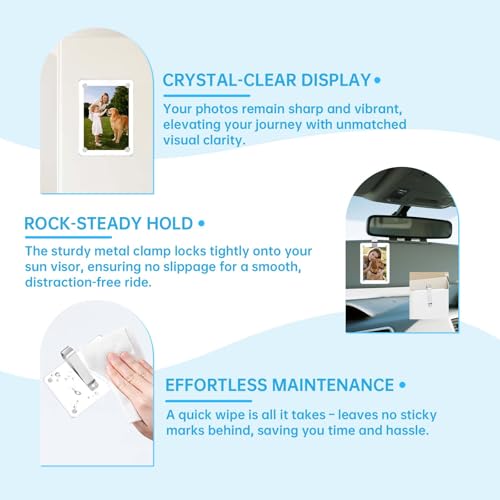 FinestHouse 2 Pack Magnetic Car Visor Photo Holder – Personalized Acrylic Clip for Family, Pets, Travel Pictures – Easy Snap-On Car Accessory for Sun Visor (2 Pack, 2.4''x3.5'')