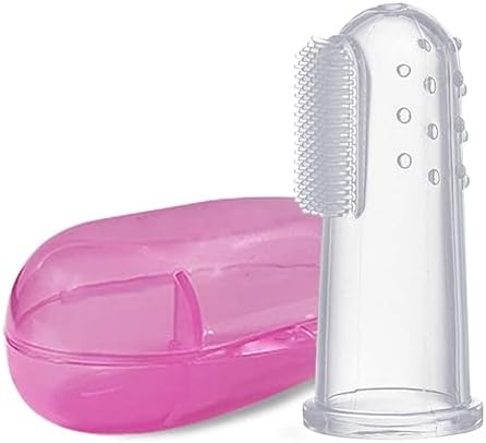 LuvLap Baby Silicone Finger ToothBrush with case for Easy Cleaning, Massaging, and Soothing Gums, Oral Hygiene