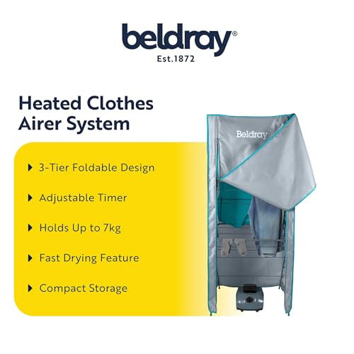 Beldray Clothes Airer & Heated Pod Drying System – 3 Tier Foldable Heated Drying Rack, Hot Air Circulation, Fast Drying, Holds Up to 7kg & 15M, Compact Storage, Adjustable Timer, 65 x 55 x 145cm - Image 2
