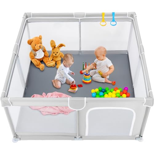 Image of TODALE Baby Playpen, Medium Playpen for Babies and Toddlers, Indoor & Outdoor Kids Activity Center, Kids Safety Play Pens Play (Light Grey, 50x50x27 Inch)