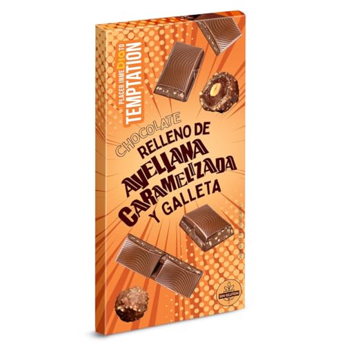 Temptation de Dia Chocolate Relleno de Avellana Caramelizada y Galleta, 100g