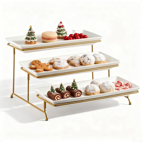 YHOSSEUN 3 Tier Serving Tray for Party, Tiered Serving Platters and Trays, 14 Inch Tiered Tray Stand, Dessert Stand, Serving Stand, Dessert Table Display Set with Collapsible Sturdier Metal Rack