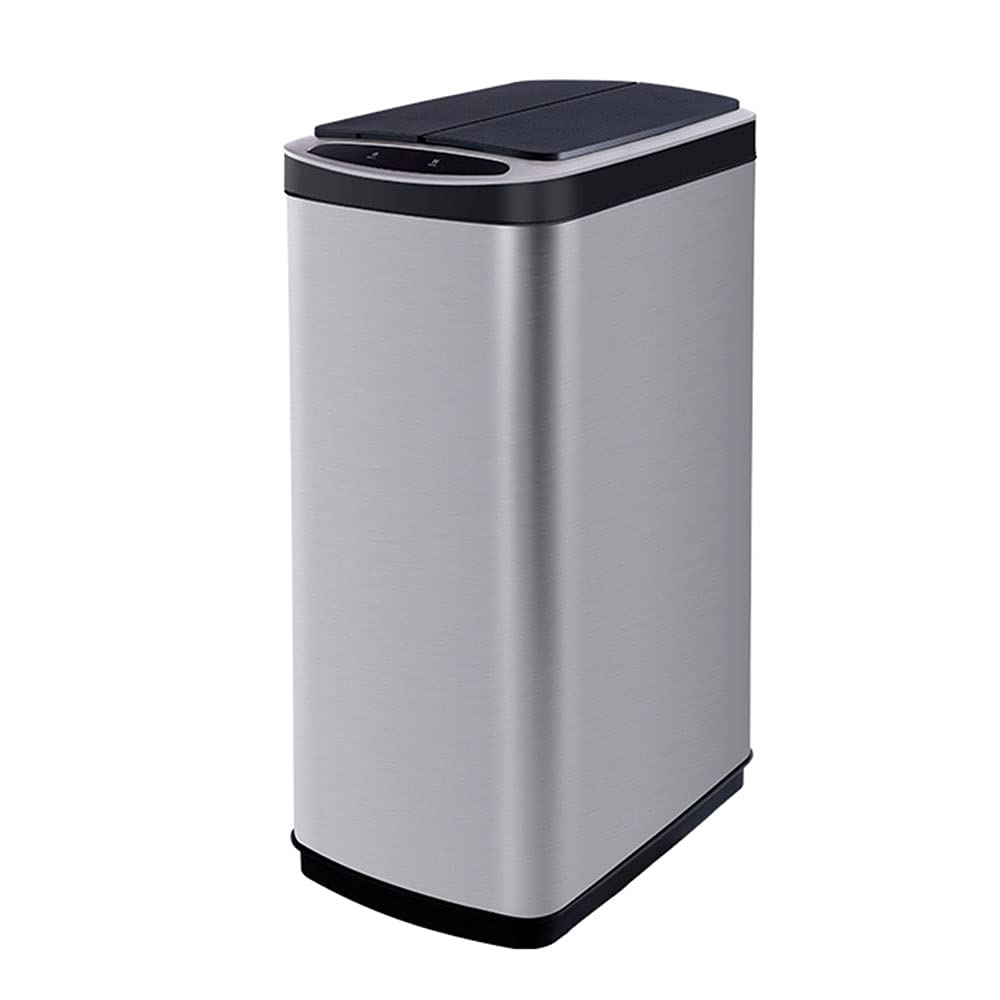 Automatic Smart Sensor Trash Can, Two-wing Open-lid Kitchen Trash Can Automatic Closure Mute Opening and Closing Suitable for Kitchen(Silver,30L)
