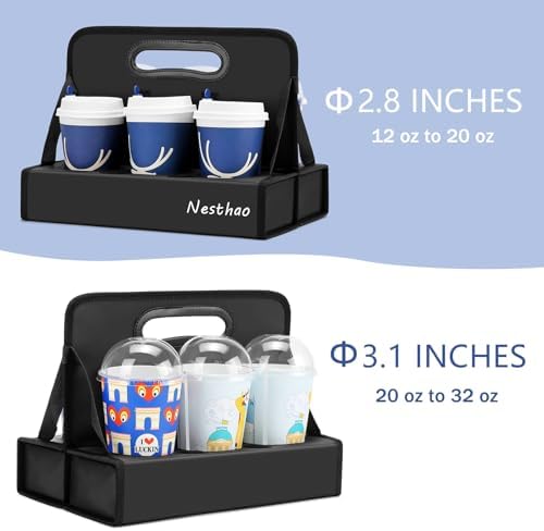 Portable Drink Carrier with Handle, Upgraded 6-Cup Reusable Drink Holder，Drink Delivery Carrier for Take-Out Coffee/Soft Drinks, Food Delivery/Delivery Drivers，Collapsible