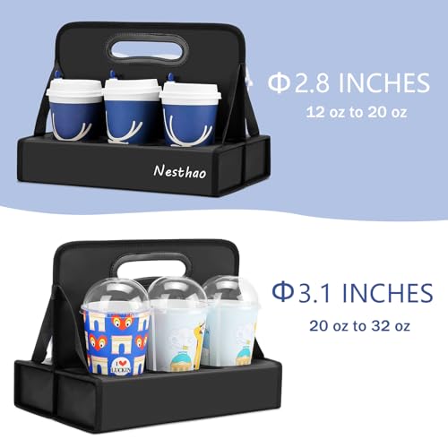 Portable Drink Carrier with Handle, Upgraded 6-Cup Reusable Drink Holder，Drink Delivery Carrier for Take-Out Coffee/Soft Drinks, Food Delivery/Delivery Drivers，Collapsible